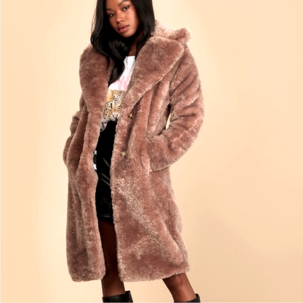 Lulus Stepping Out in Style Taupe Faux Fur Long Coat